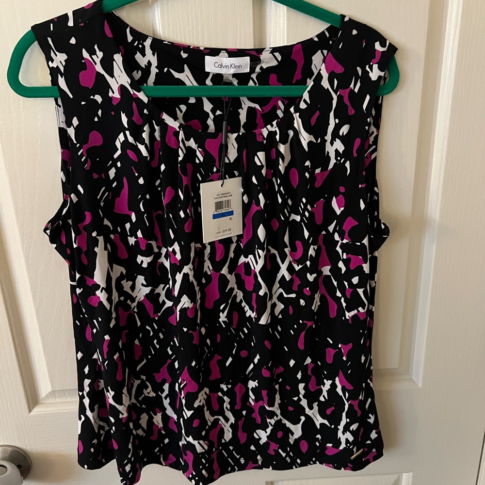 Calvin Klein Black and Pink Patterned Blouse